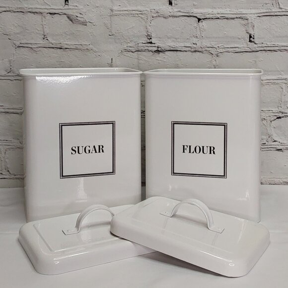 MARTHA STEWART WHITE ENAMEL CANISTER TWO PIECE SET - Picture 6 of 16